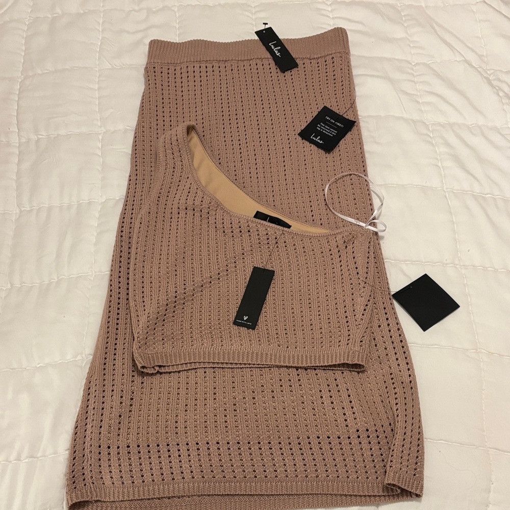 Lulu's Beige Knit Skirt Set